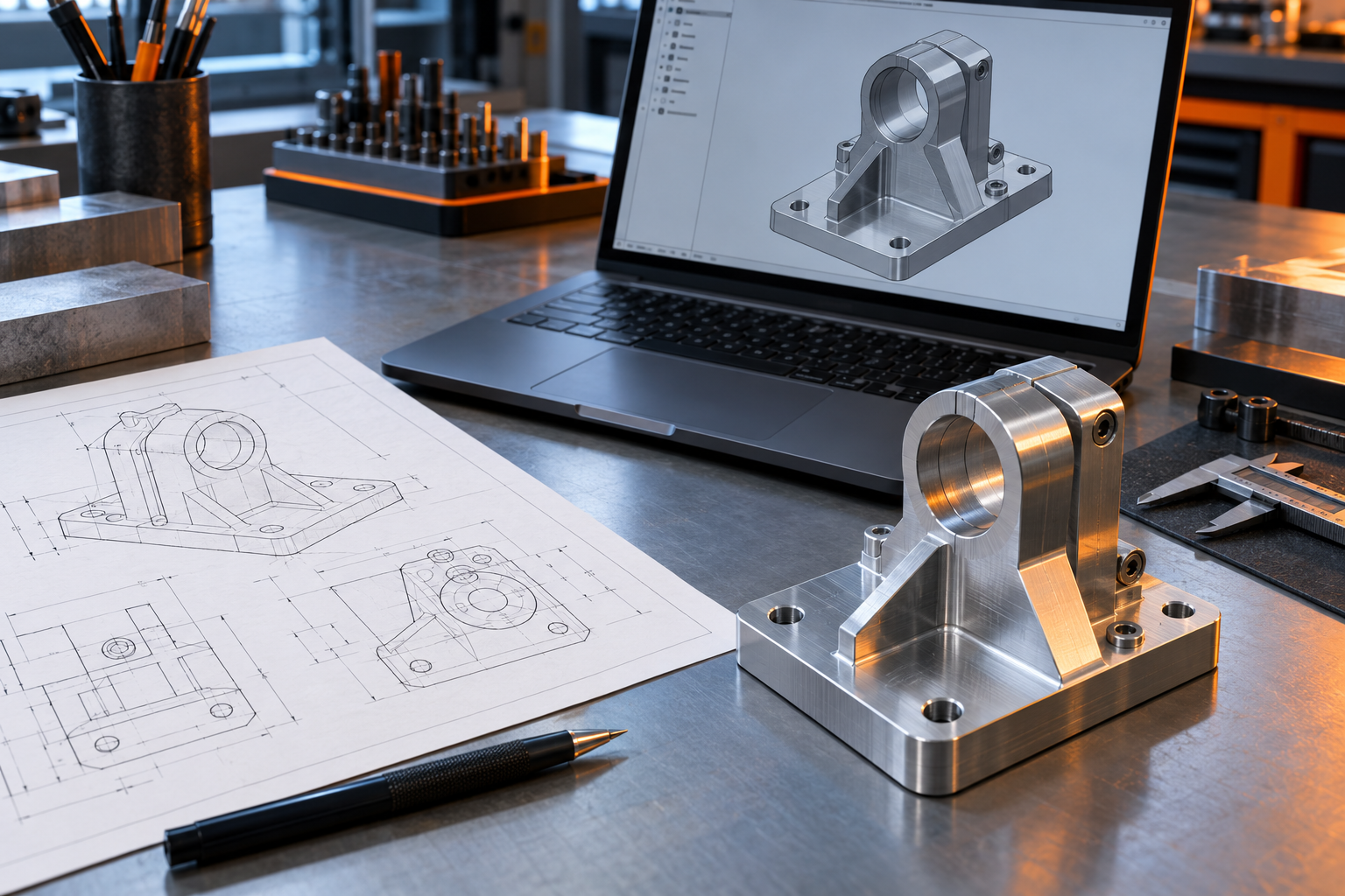 Technische Zeichnung als Grundlage für ein 3D-Modell