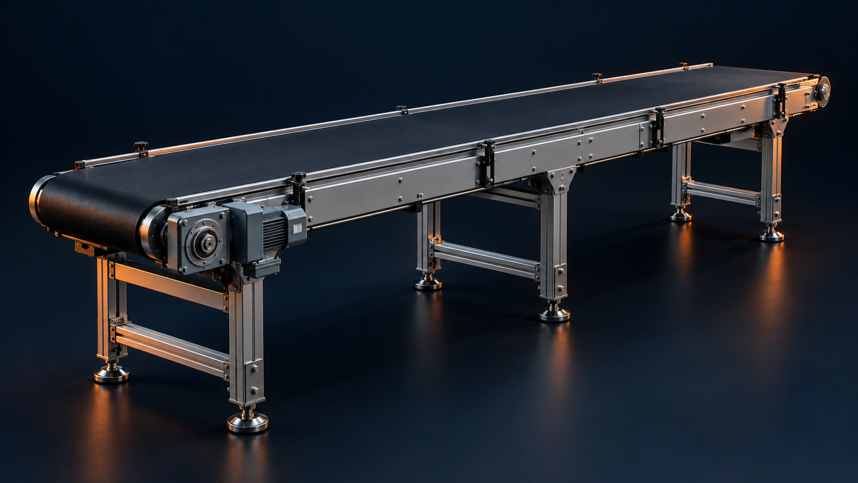 Illustrative Visualisierung einer modularen Förderbandanlage für eine Verpackungslinie