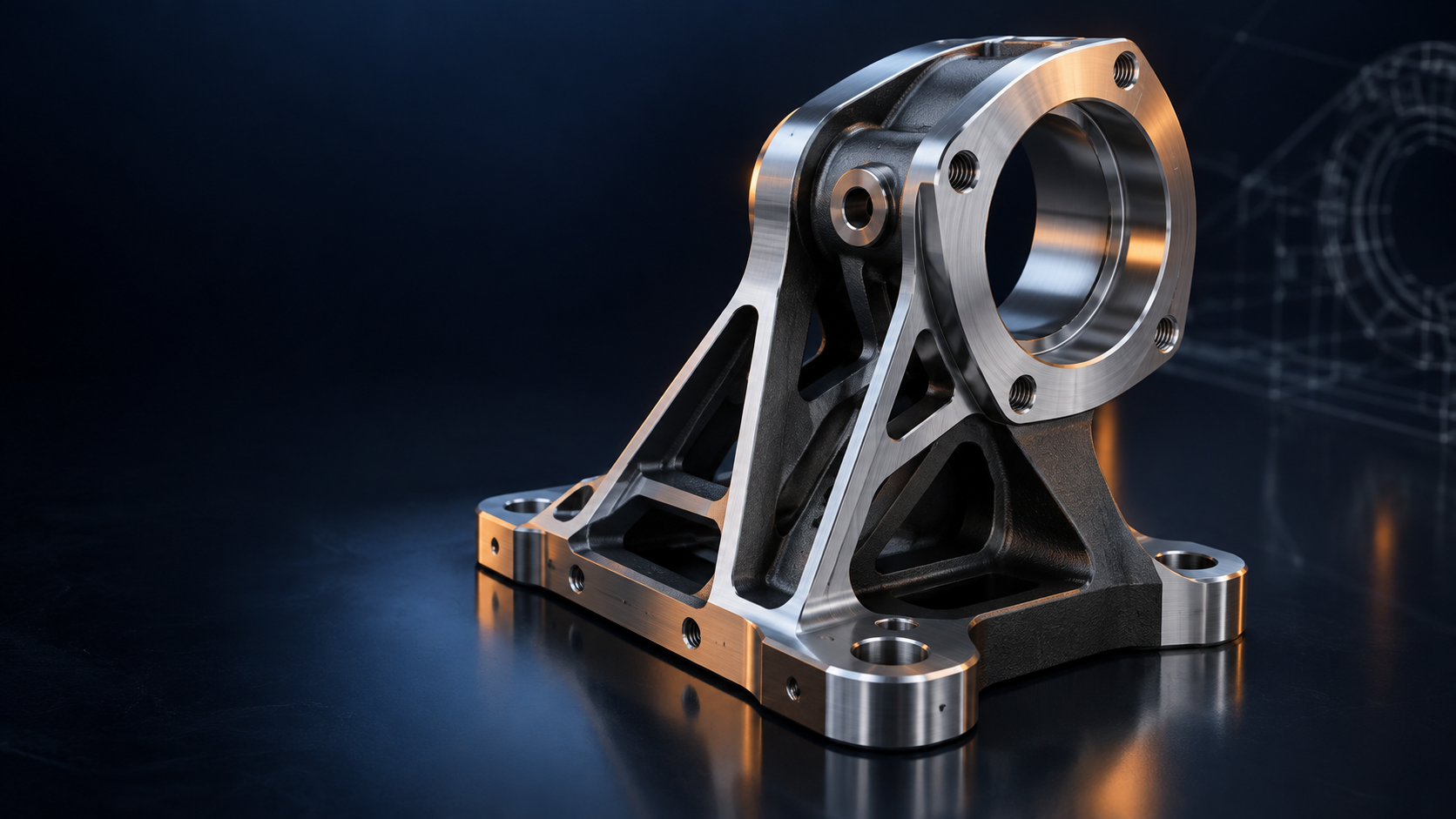Illustrative CAD-Visualisierung einer optimierten Roboter-Gelenkhalterung aus Metall